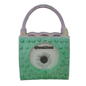 Purse Shaped Mini Picture Frame Resin Textured Fits a 2x2 Picture Cute Gift Idea